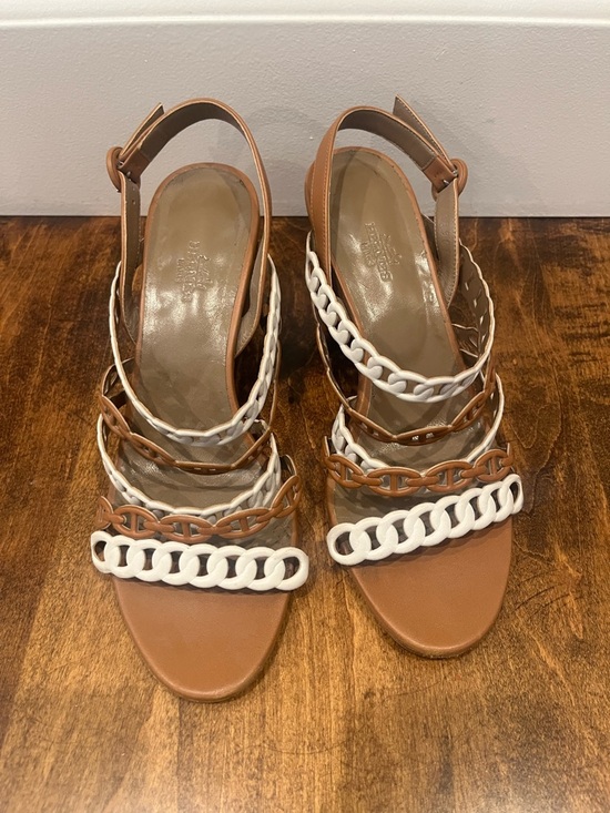 Hermes Shoes - Hermes Brown/White Leather Romanza Sandals Size 8/38